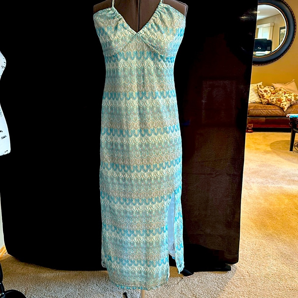 Blue designed dress